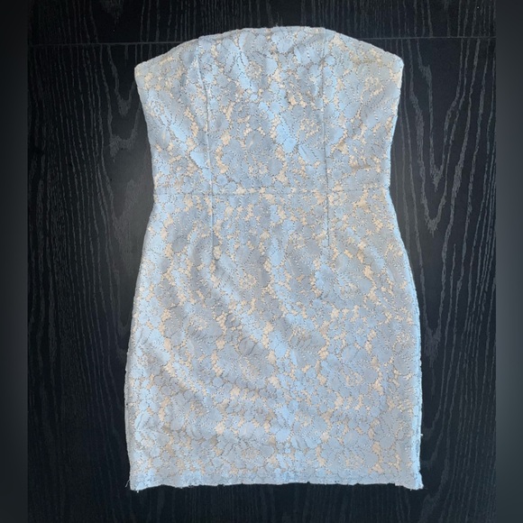 Superdown Strapless Lace Dress in Light Blue and Cream - Picture 1 of 7